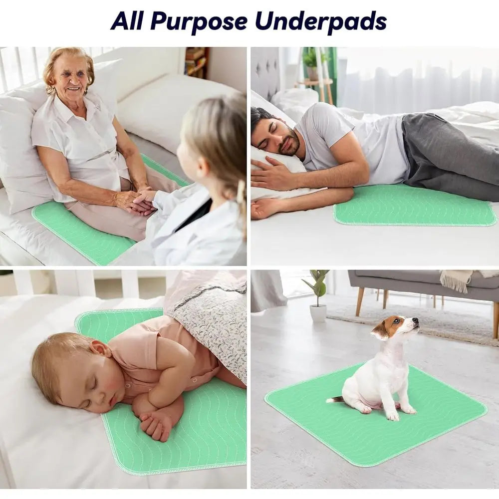 4 Pack 24 x 24 Extra Heavy Absorbency Washable Underpads, Nursing Pads Incontinence Bed Pads, Reusable Washable Pee Pads for Dog