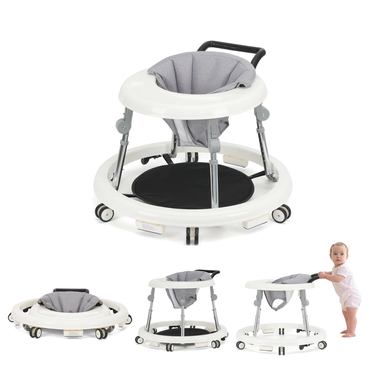 Wismind Baby Walker with Adjustable Height, Foldable Toddler Walker with Wheels & Activity Tray