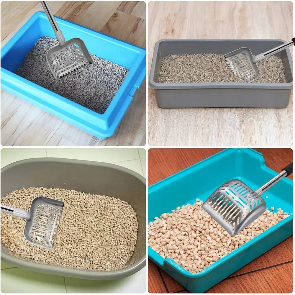 Metal Long Handle Kitty Litter Coop Scooper, Heavy Duty Cats Pooper Litter Box Pet Poop Shovel, Chicken Poop Scooper 32inch