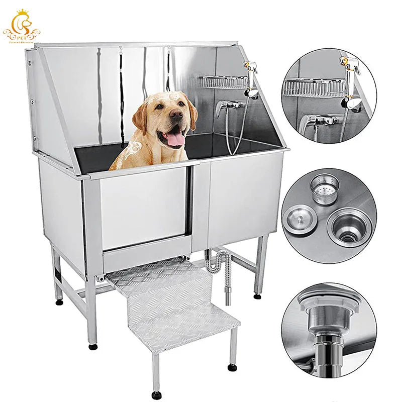 Stainless Steel Medical Pet Grooming Bathing Equipment Animal Wash Basin Vet  Sliding-door Bathing Pool