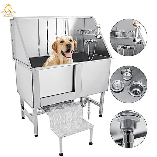 Stainless Steel Medical Pet Grooming Bathing Equipment Animal Wash Basin Vet  Sliding-door Bathing Pool