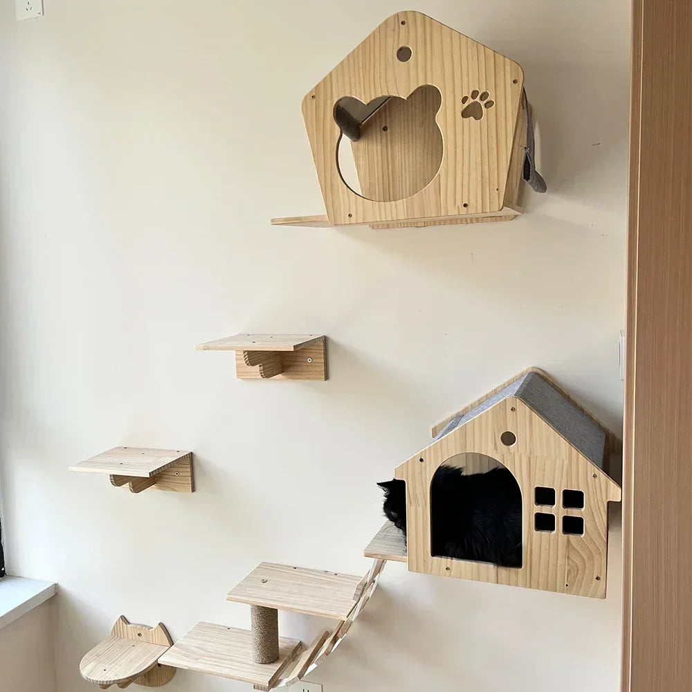 Cat Climbing Shelves Wall Mounted Cat Tree with Sisal Scratching Post Jumping Platform Ladder Cats Supplies Indoor Pet Furniture