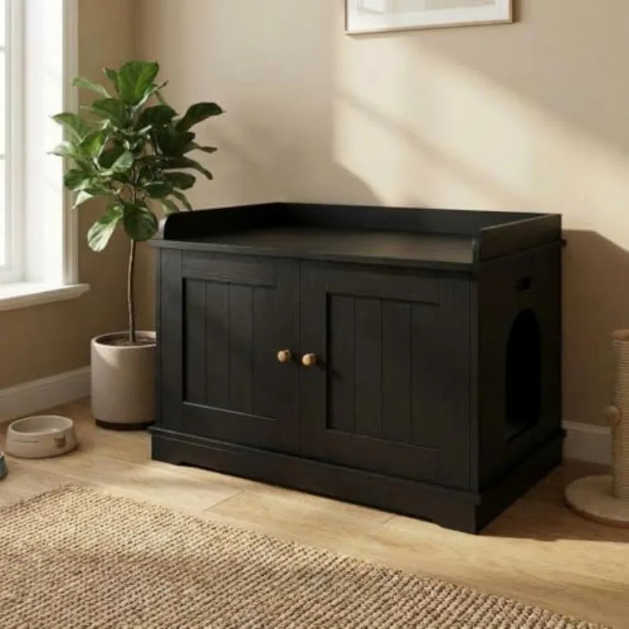 Cat Litter Box Enclosure Furniture Wooden Hidden Litter Box Cabinet Dog Proof Cat Washroom Kitty House with Vent Door