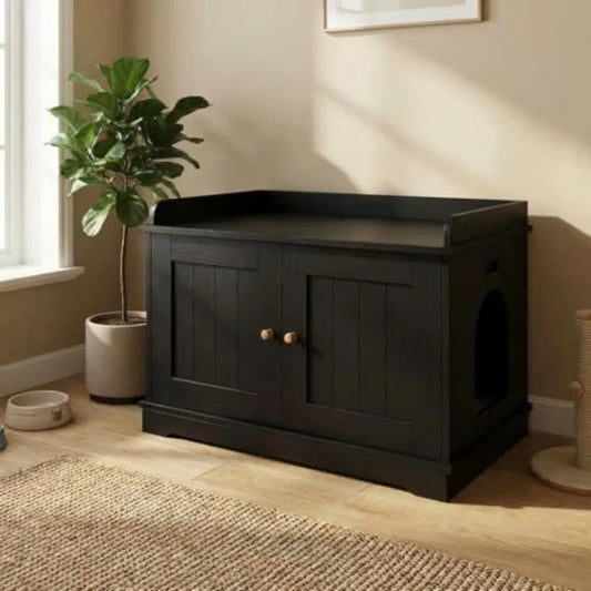 Cat Litter Box Enclosure Furniture Wooden Hidden Litter Box Cabinet Dog Proof Cat Washroom Kitty House with Vent Door