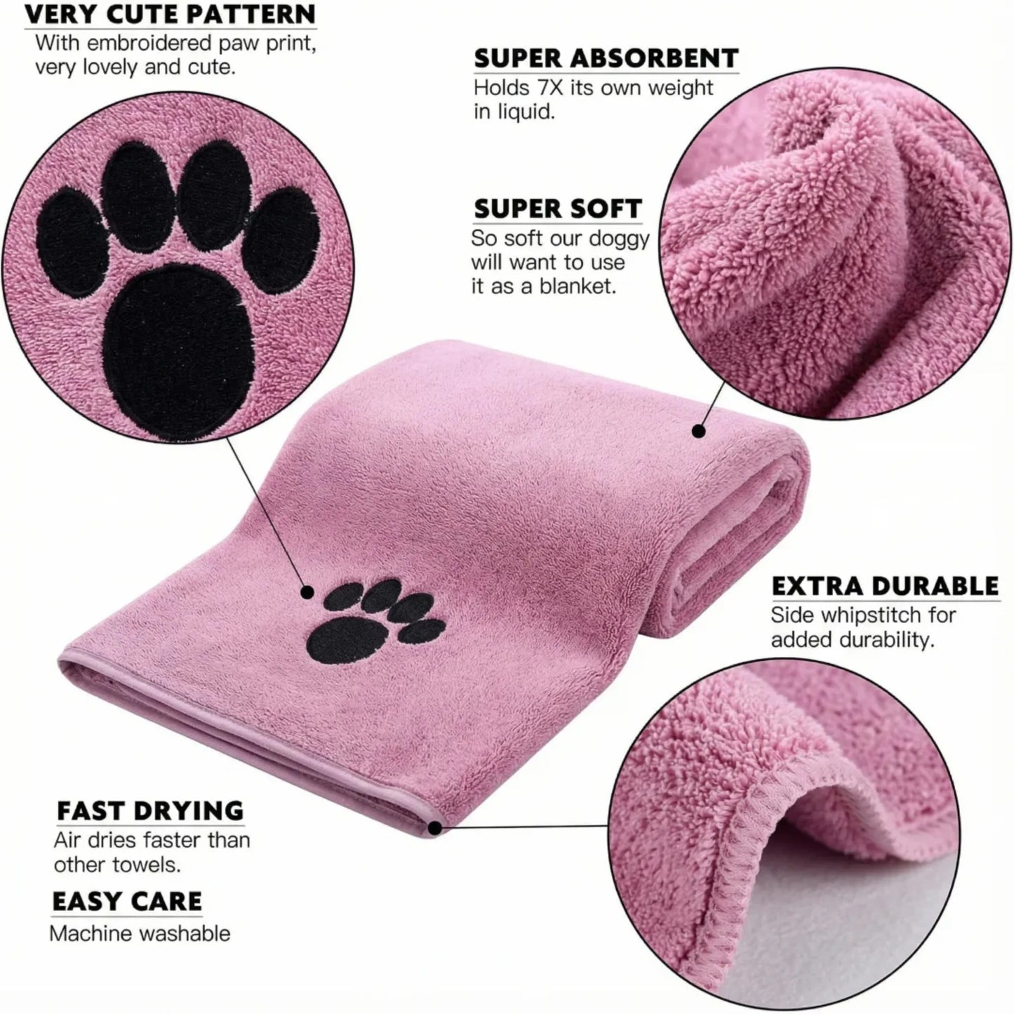 Extra Large Pet Bath Towel Super Absorbent Microfiber Quick Dry Soft Washcloth for Dogs Cats Durable Non-Fading Easy to Clean