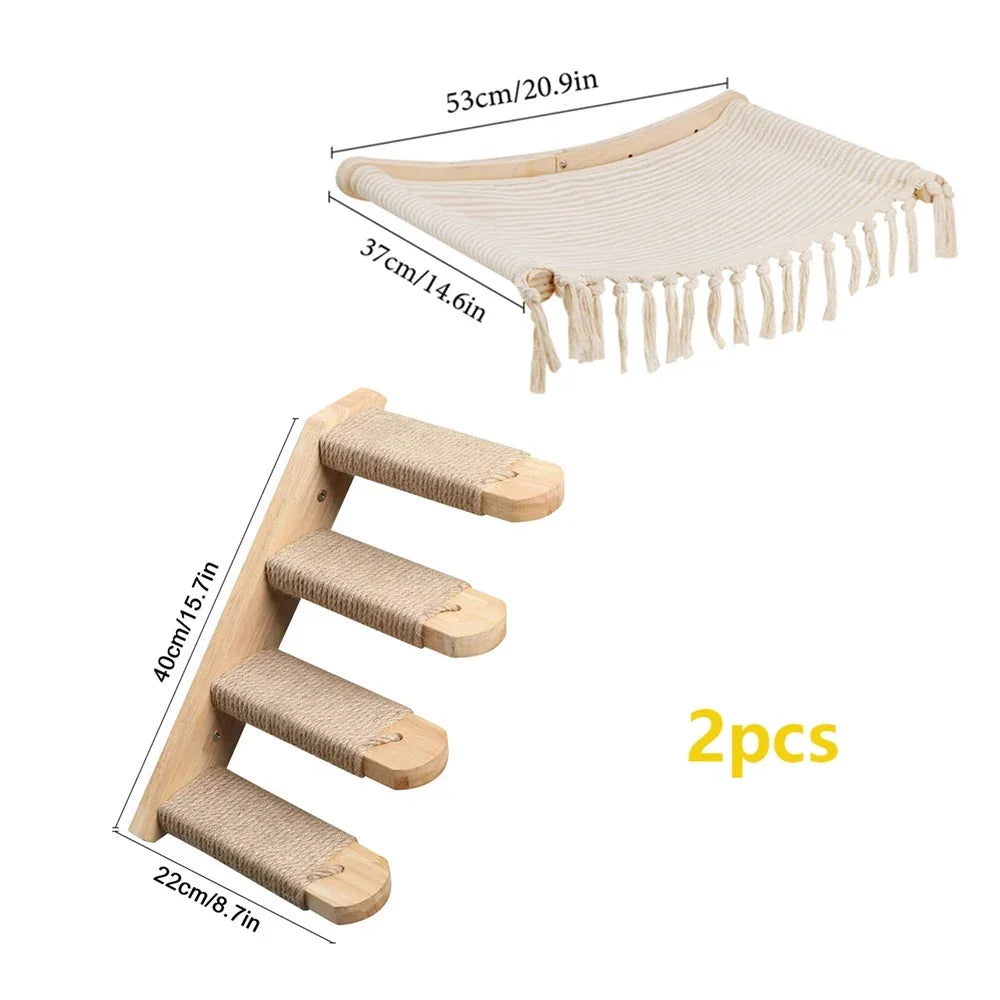 Cat Wall Shelves Climbing Systems Large Cat Furniture Shelf Set Wall Hanging Mounted Hammock Sisal Scratching Perch Bed Ladder