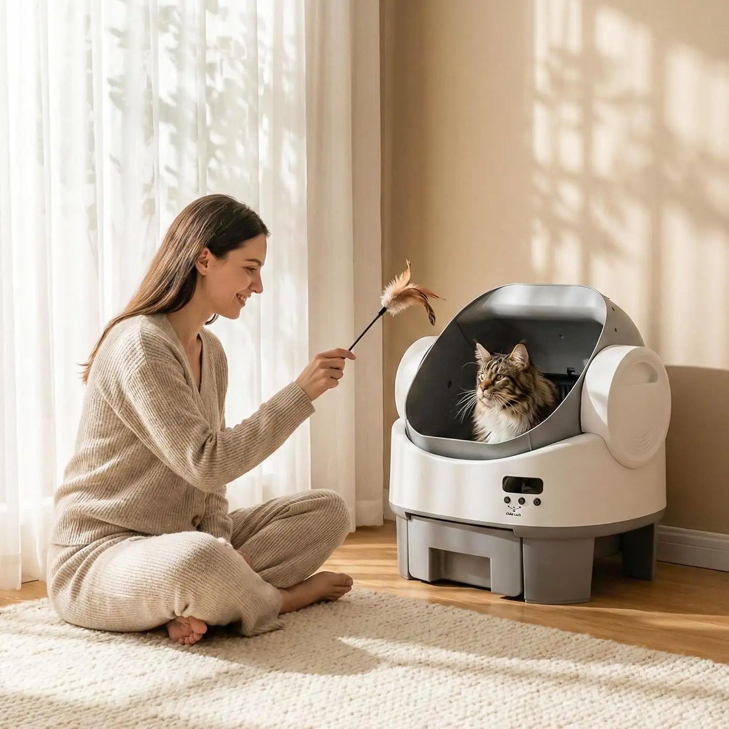 Self-Cleaning Cat Litter Box, Open-Top Automatic Litter Box with Child Lock, 10L Large Capacity Waste Drawer, No APP, Custom