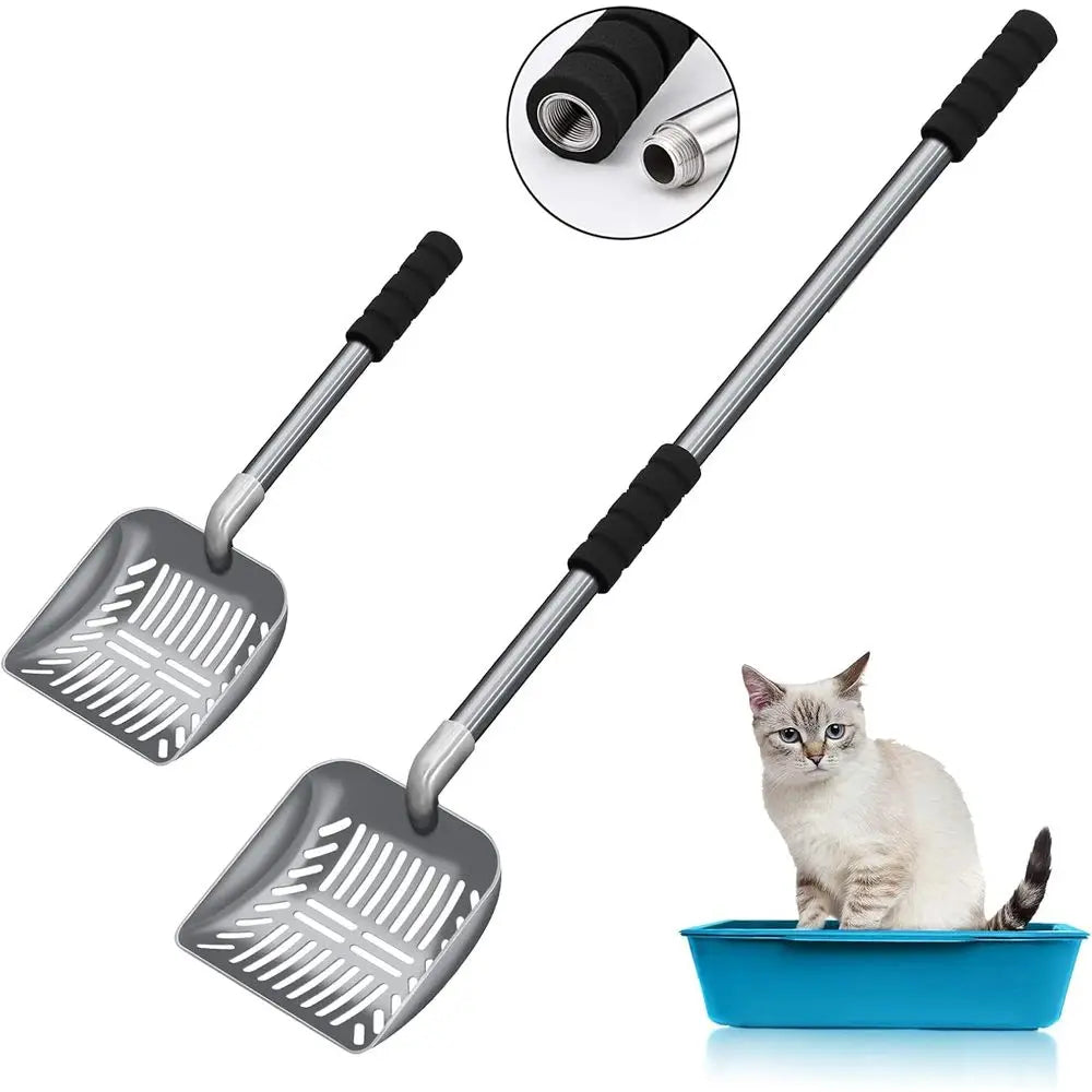 Metal Long Handle Kitty Litter Coop Scooper, Heavy Duty Cats Pooper Litter Box Pet Poop Shovel, Chicken Poop Scooper 32inch