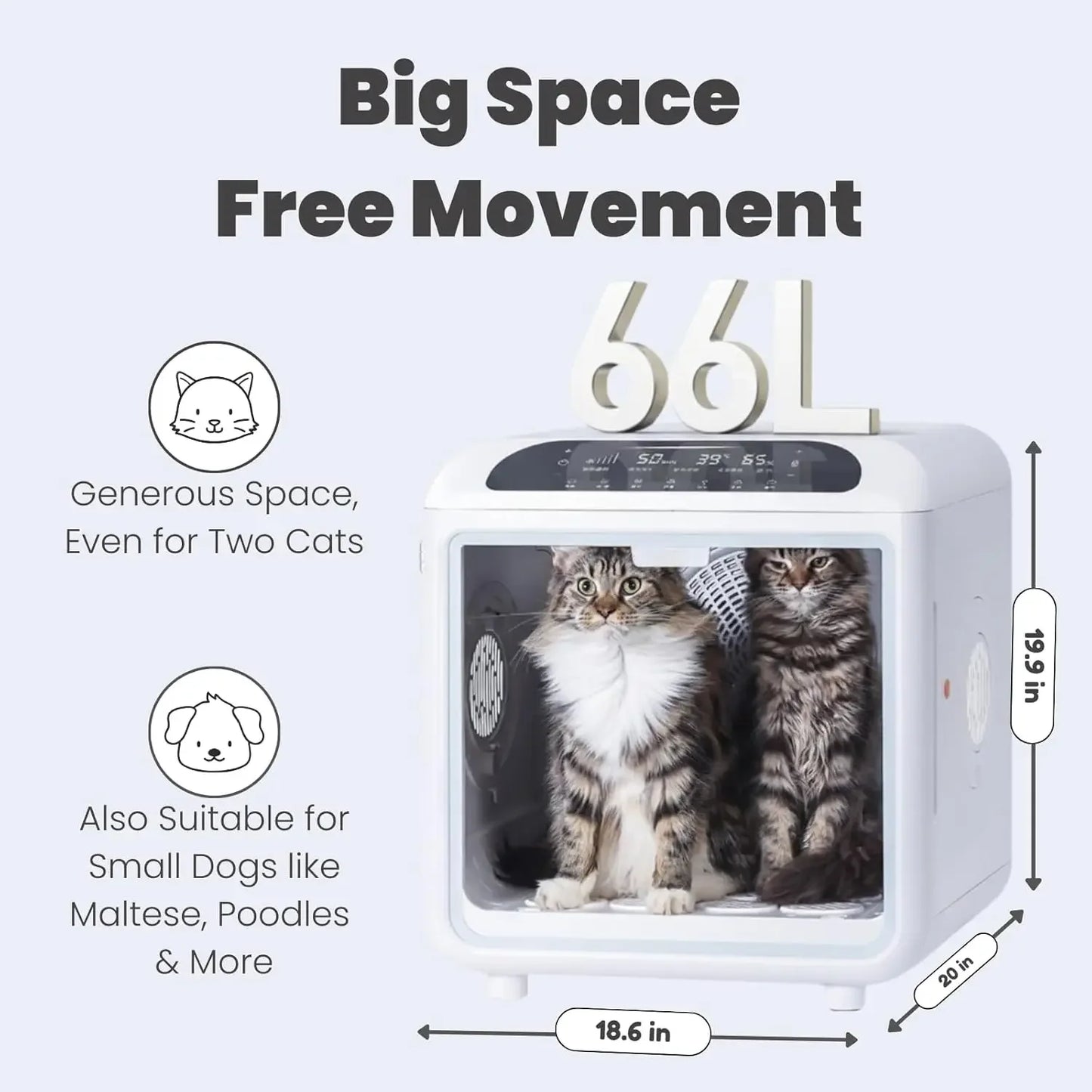 Low Noise Pet Dryer Box, 20 Air Vents, Gentle Fur Care, Smart App & All-Season Safety Grooming, Custom