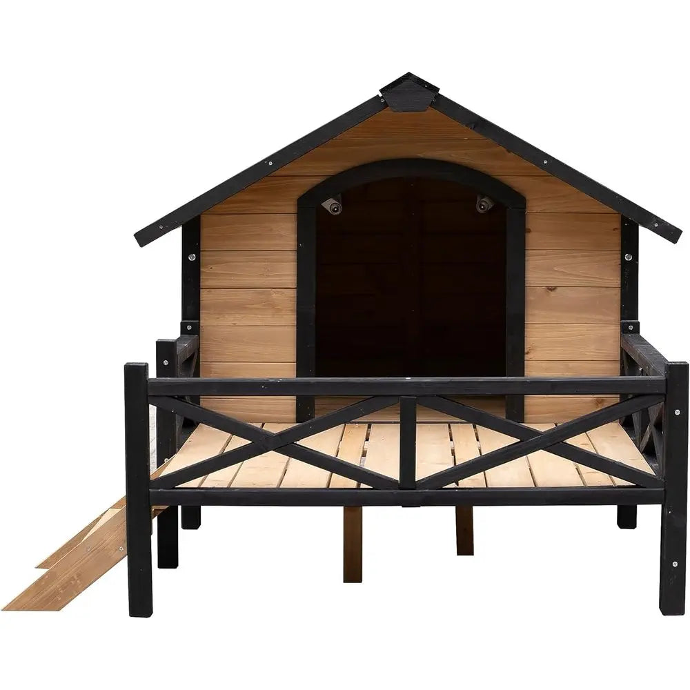 Spacious Wooden Dog Cabin with Porch - Outdoor Dog House Style