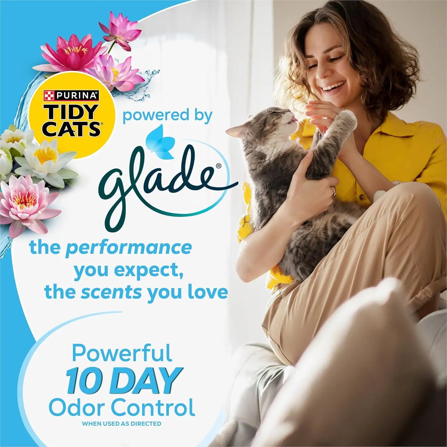 Clumping Cat Litter for Multiple Cats, Glade Clear Springs Scented 16 lb Bag with Odor Control