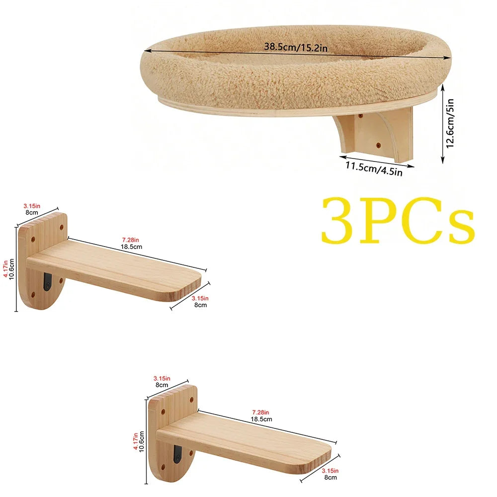 Wall-Mounted Cat Climbing Rope Wooden Cat Tree Hammock Step Ladder Natural Sisal Cat Scratching Post Indoor Wall Cat Furniture