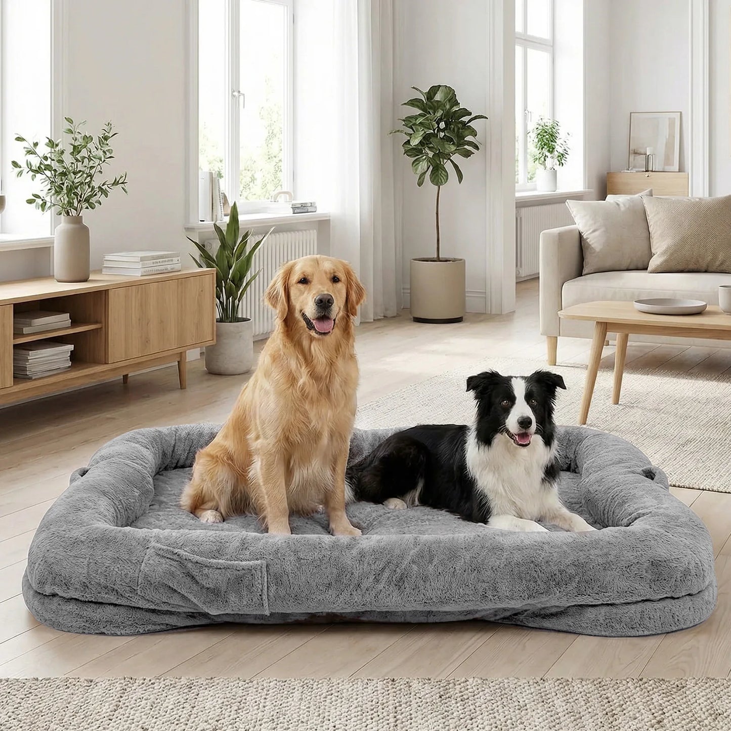 Clearance Human Dog Bed, Washable Faux Fur Dog Bed for People Doze Off, Napping Orthopedic Dog Bed, 71''x45''x14''Size Fits You