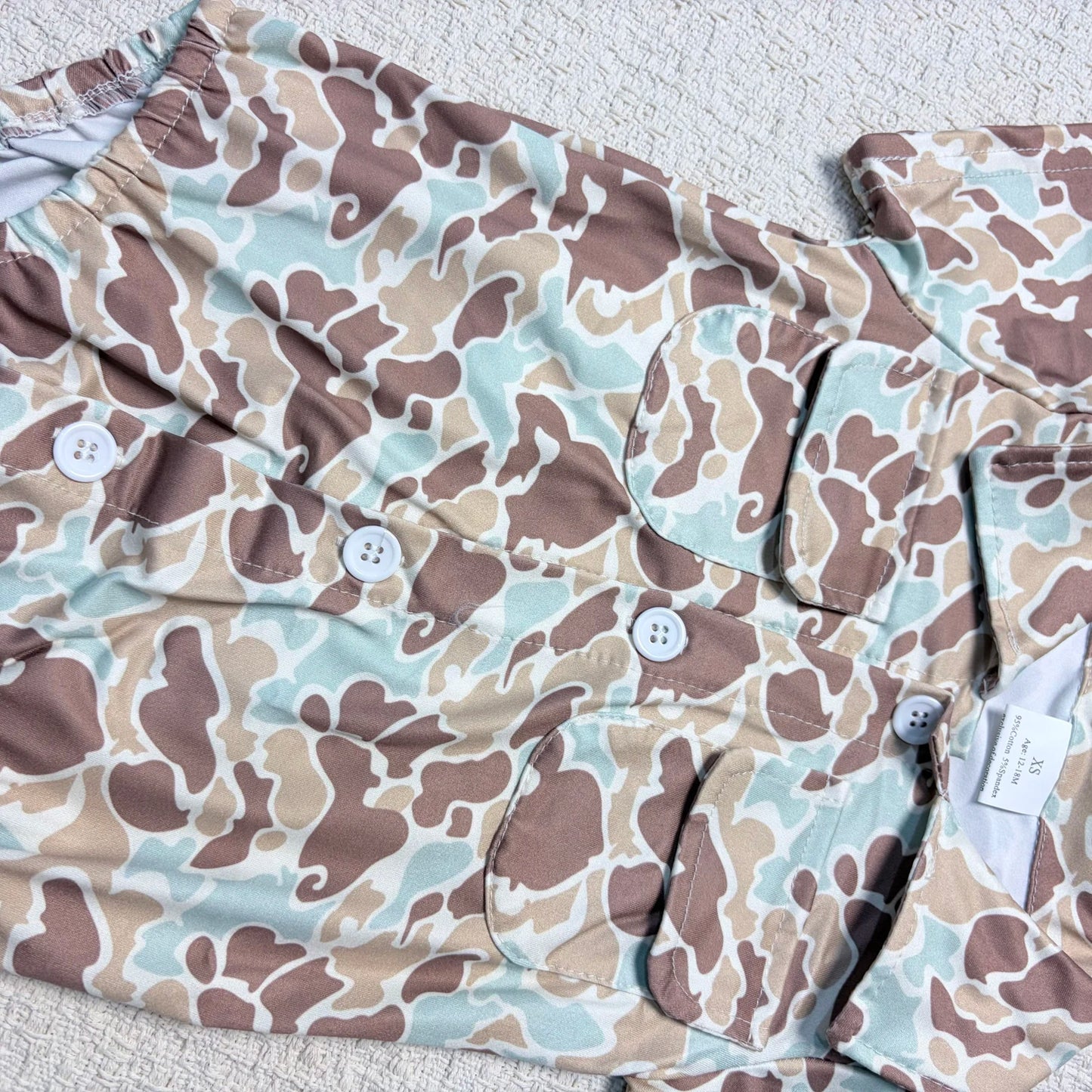 Sibling Baby Boy Camouflage Romper with Pockets Short Sleeve Button-Up Sibling Outfit