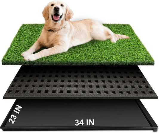 Artificial Grass Dog Potty with Tray 34x23in Large Reusable Pee Pad for Indoor Outdoor Training