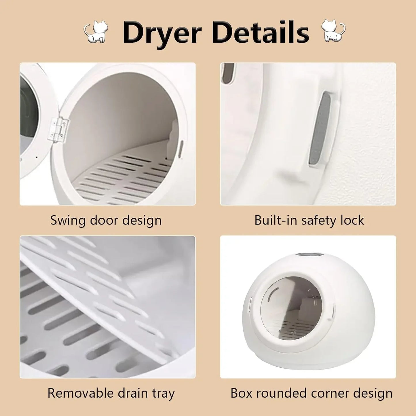 55L Automatic Pet Dryer Box, Adjustable Temp & Time, 110V for Cats & Small Dogs Grooming, Custom