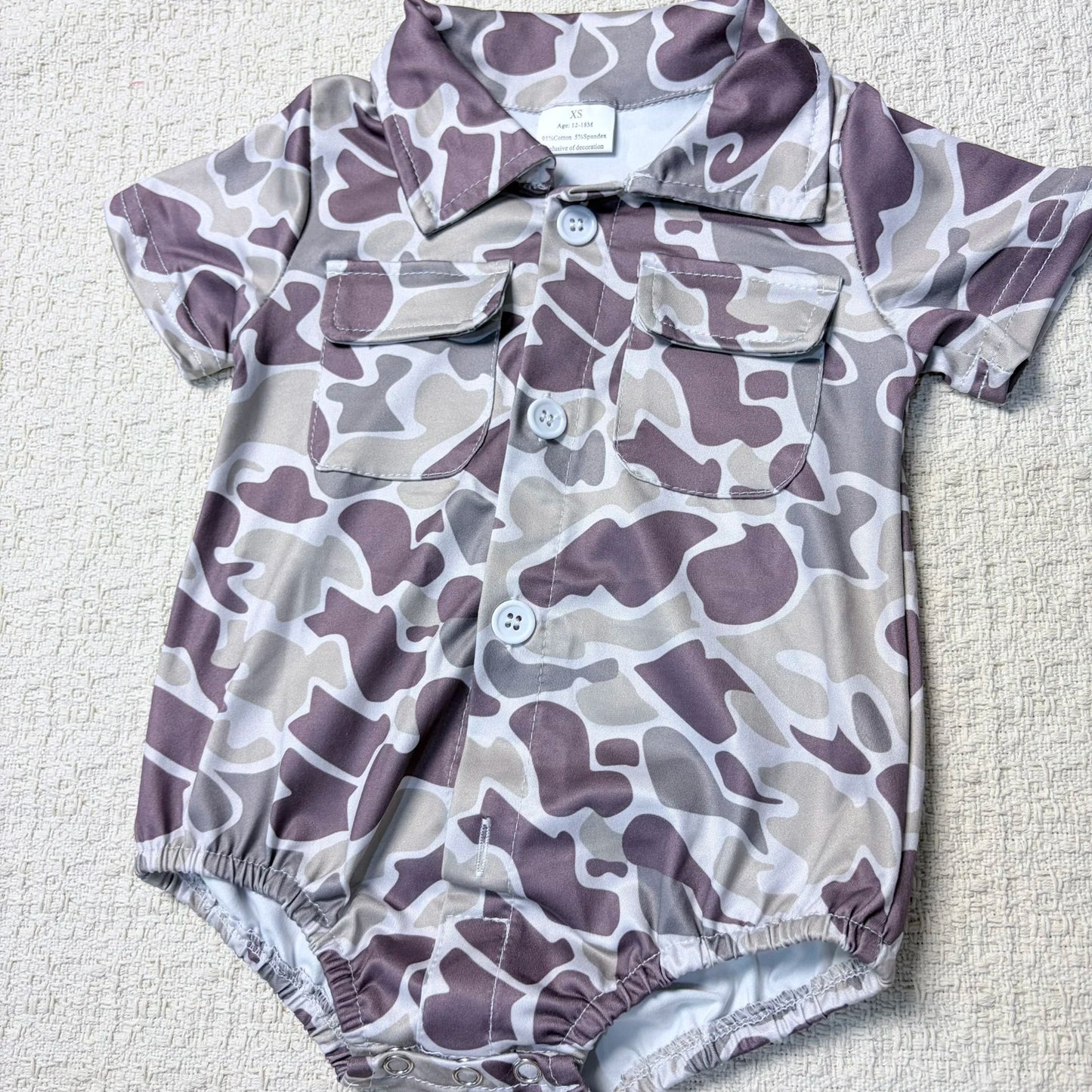Sibling Baby Boy Camouflage Romper with Pockets Short Sleeve Button-Up Sibling Outfit
