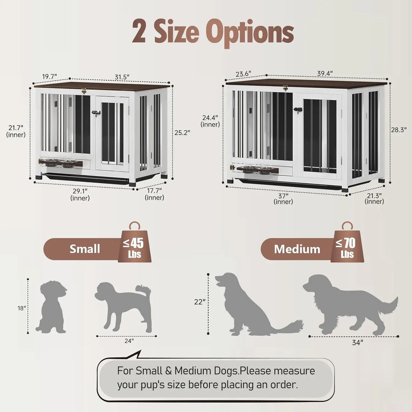 Dog Crate - 31.5" Wooden Dog Kennel Furniture with 360° Rotating Feeder & Removable Tray |