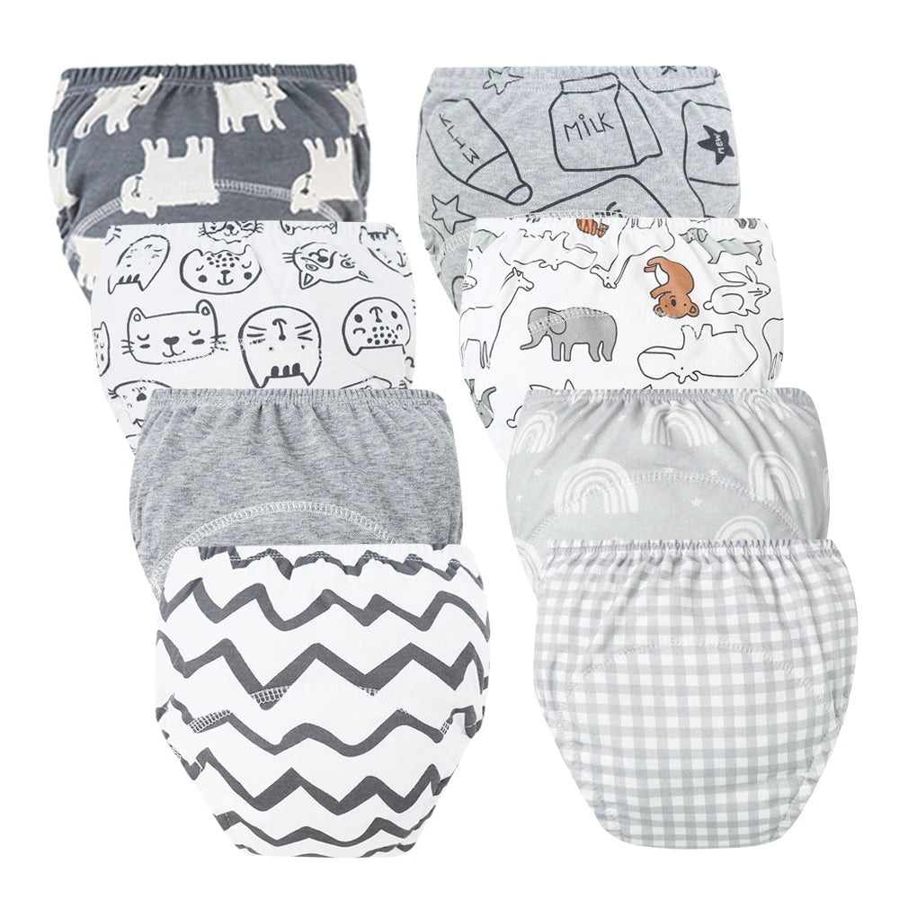 8pcs Baby Training Pants Diaper Cloth Nappies Reusable Washable Underwear for Boys & Girls Toddler Shorts Infant