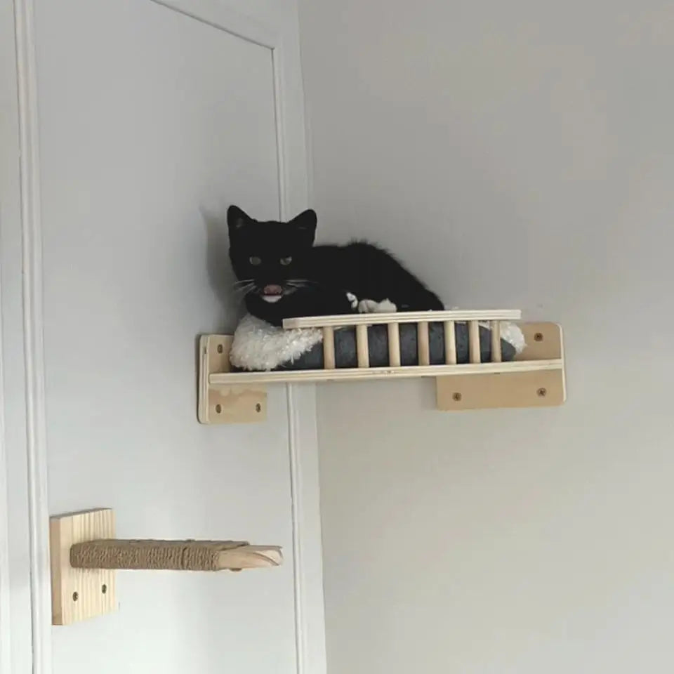 Cat Wall Shelves Climbing Systems Large Cat Furniture Shelf Set Wall Hanging Mounted Hammock Sisal Scratching Perch Bed Ladder