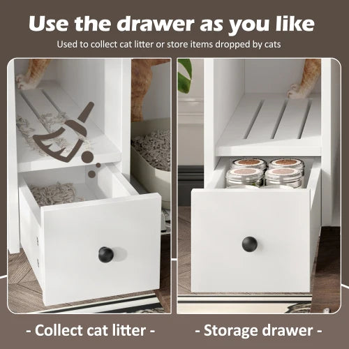 Cat Litter Box Enclosure, Indoor Hidden Cat Litter Box Furniture with 2 Drawers and Door, Cat House End Table for Living room