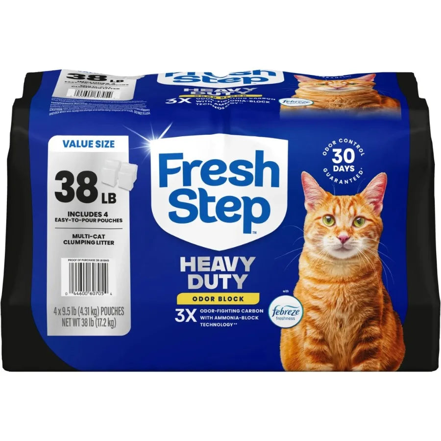 Heavy Duty Odor Block Multi Cat Clumping Litter, Febreze Freshness, 38 lb Total, Easy Pour Pouches 4 Pack