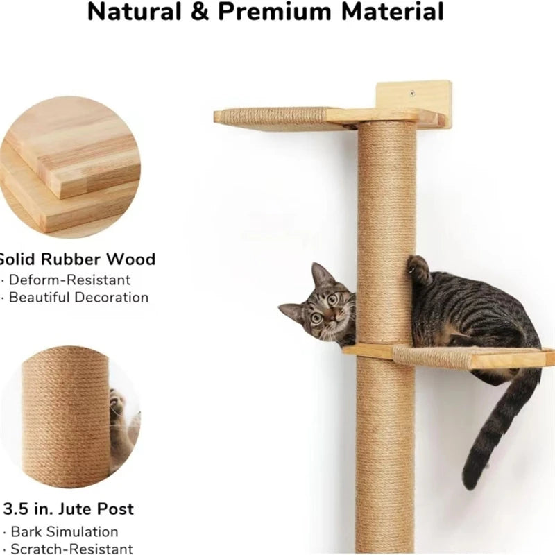 Cat Activity Tree With Scratching Posts Wall Mounted Sisal Scratcher Pine Wall Climbing For Indoor Cats Accessories