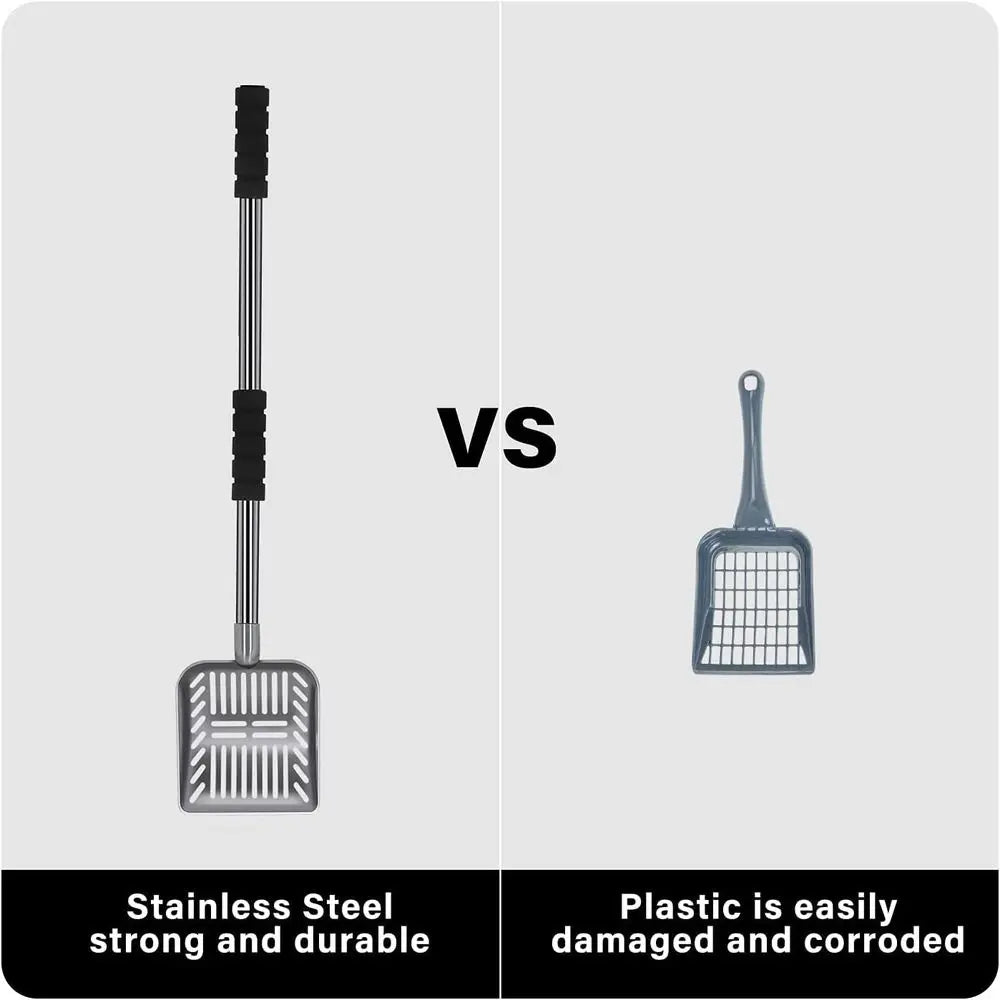 Metal Long Handle Kitty Litter Coop Scooper, Heavy Duty Cats Pooper Litter Box Pet Poop Shovel, Chicken Poop Scooper 32inch