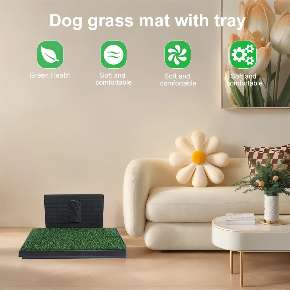 76x51cm Indoor Puppy Training Pad Reusable Dog Grass Pads Artificial Turf Potty With Tray & Pee Baffle For Big And Medium Dogs