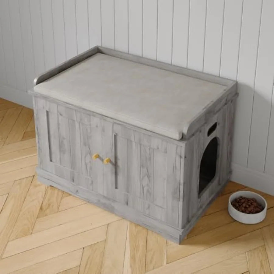 Cat Litter Box Enclosure Furniture Wooden Hidden Litter Box Cabinet Dog Proof Cat Washroom Kitty House with Vent Door