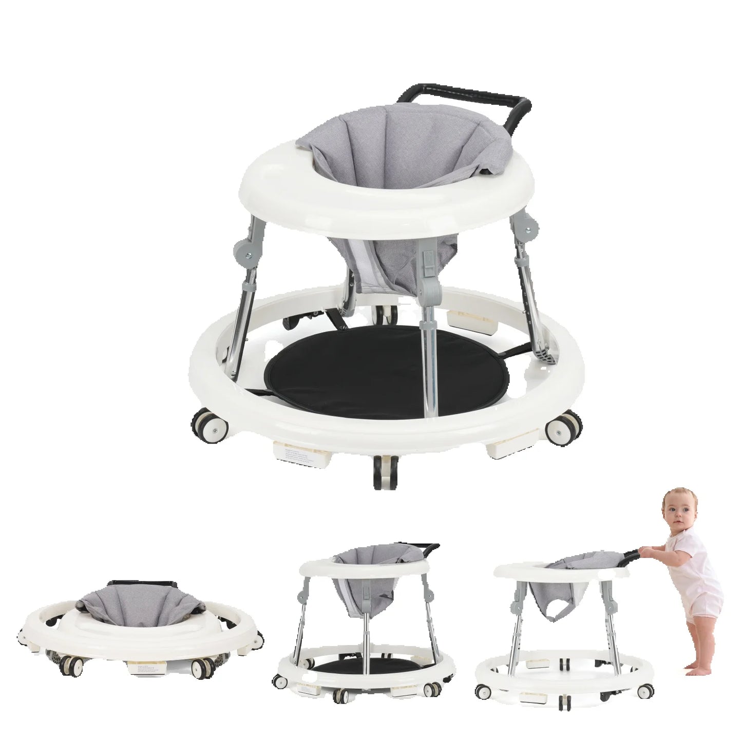 Wismind Baby Walker with Adjustable Height, Foldable Toddler Walker with Wheels & Activity Tray