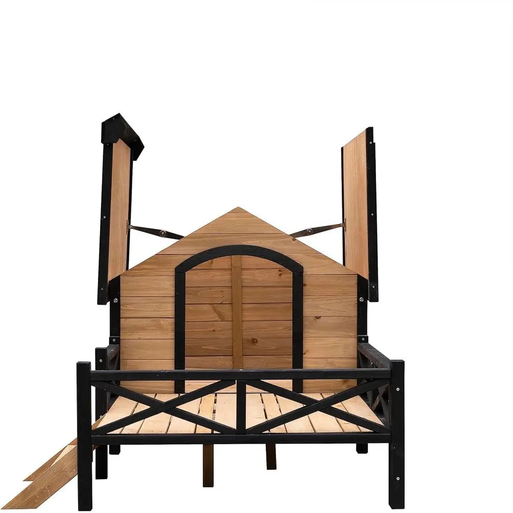 Spacious Wooden Dog Cabin with Porch - Outdoor Dog House Style
