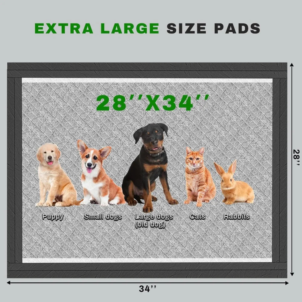 Charcoal Puppy Pads 28x34 Inches Extra Large Dog Pee Pads Odor-Control & Leak-Proof Disposable Pet