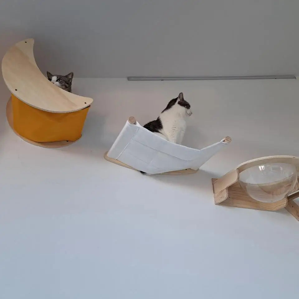 Wall-Mounted Cat Climbing Rope Wooden Cat Tree Hammock Step Ladder Natural Sisal Cat Scratching Post Indoor Wall Cat Furniture