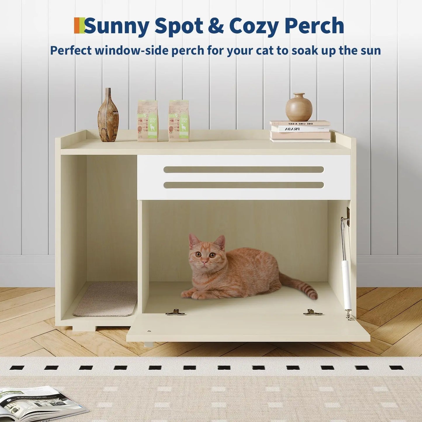Cat Litter Box Furniture with Flip-Down Door, Spacious Hidden Cat Litter Box Enclosure Cabinet, Ventilated Covered Litterbox