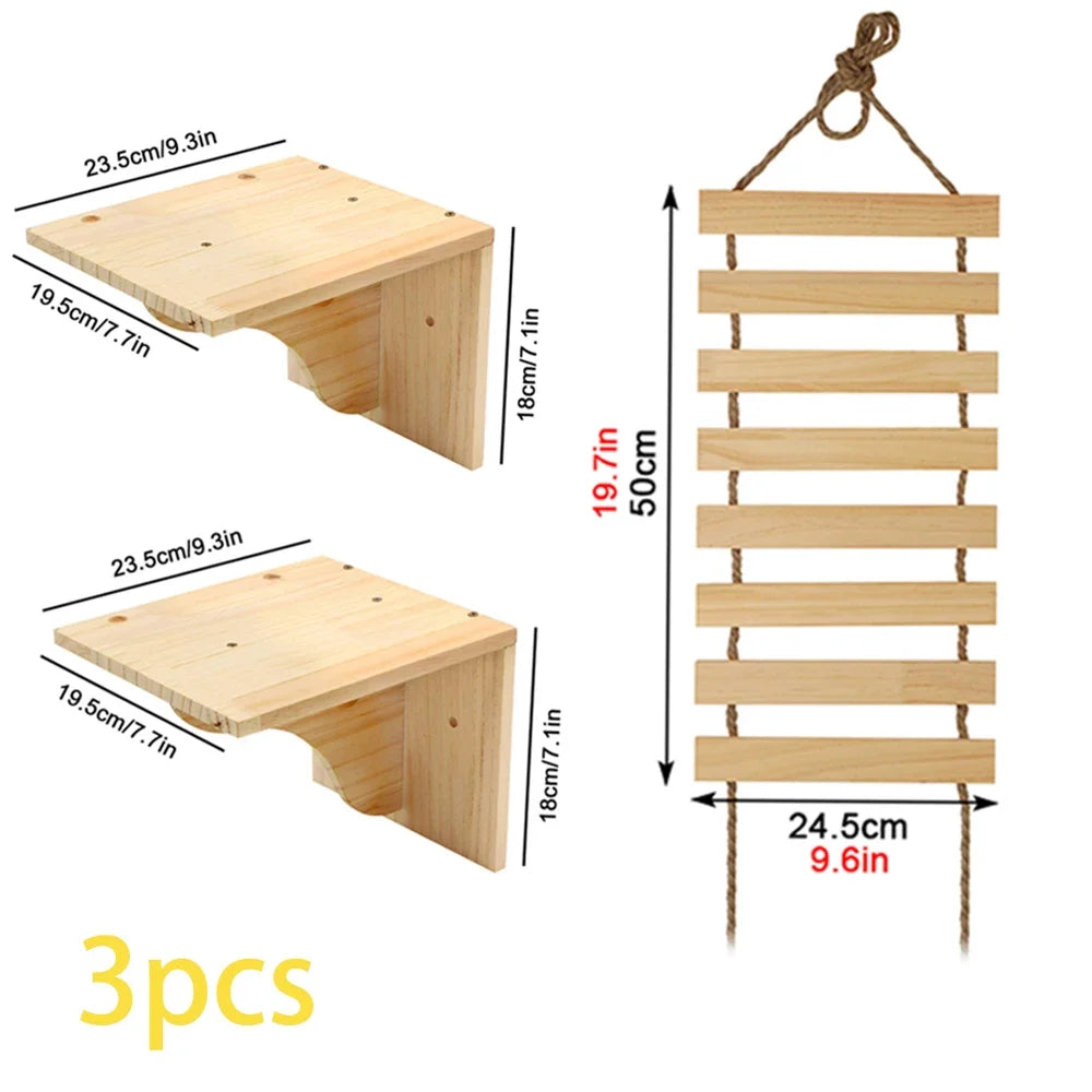 Wall-Mounted Cat Climbing Rope Wooden Cat Tree Hammock Step Ladder Natural Sisal Cat Scratching Post Indoor Wall Cat Furniture
