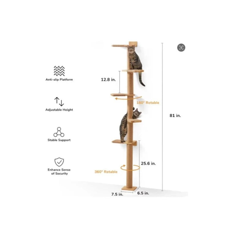 Cat Activity Tree With Scratching Posts Wall Mounted Sisal Scratcher Pine Wall Climbing For Indoor Cats Accessories