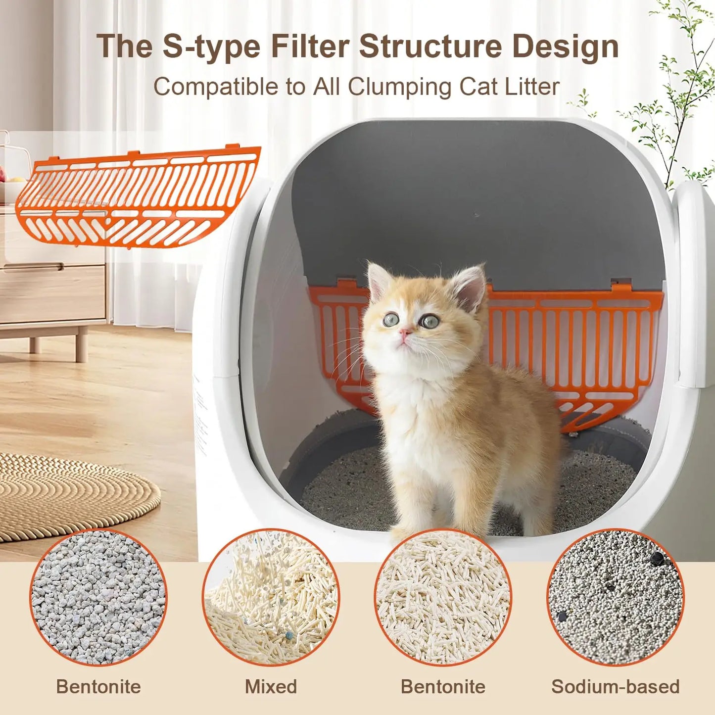 Self Cleaning Cat Litter Box, Open-Top Automatic Cat Litter Box for Multiple Cats, with Safety Protection, Smart, Customized