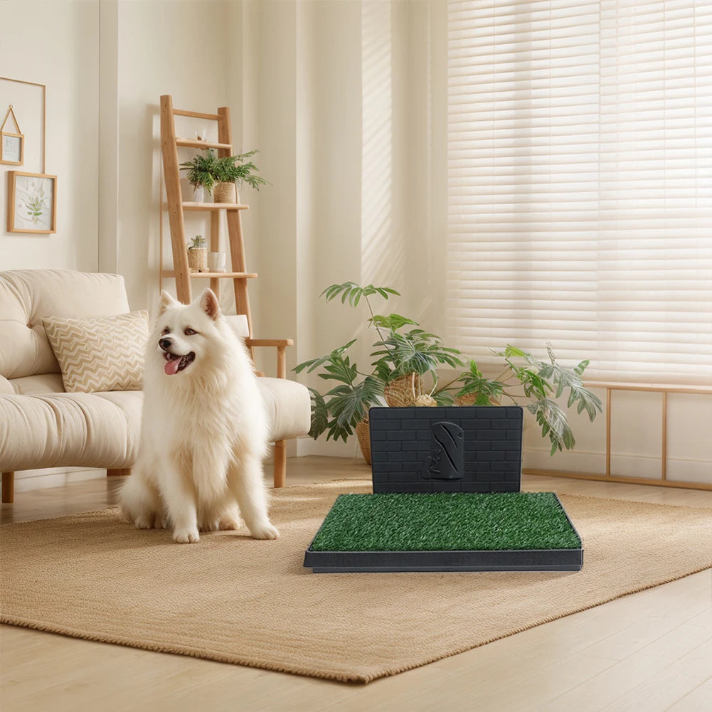 76x51cm Indoor Puppy Training Pad Reusable Dog Grass Pads Artificial Turf Potty With Tray & Pee Baffle For Big And Medium Dogs
