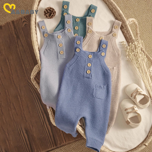 ma&baby 1-18M Newborn Infant Toddler Baby Boy Girl Jumpsuit Knit Button Overalls Sleeveless Romper Fall Spring Clothing