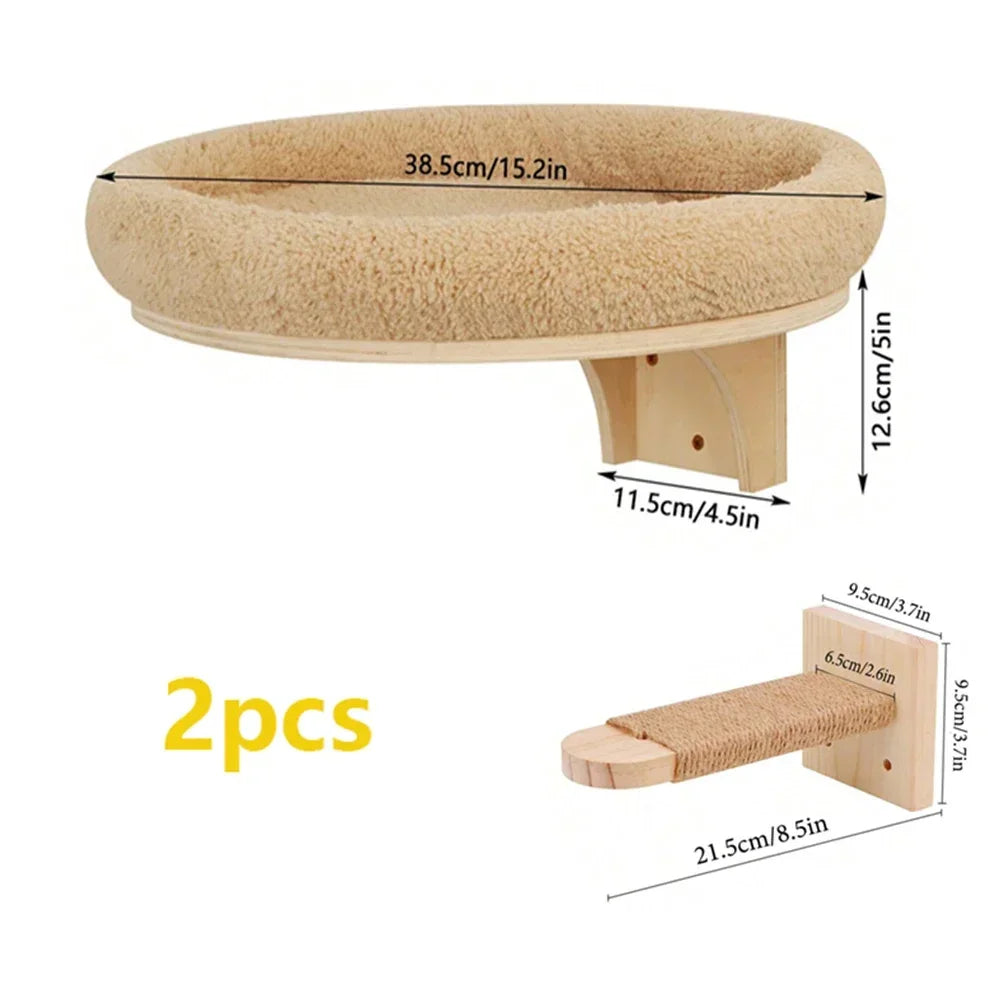 Cat Wall Shelves Climbing Systems Large Cat Furniture Shelf Set Wall Hanging Mounted Hammock Sisal Scratching Perch Bed Ladder