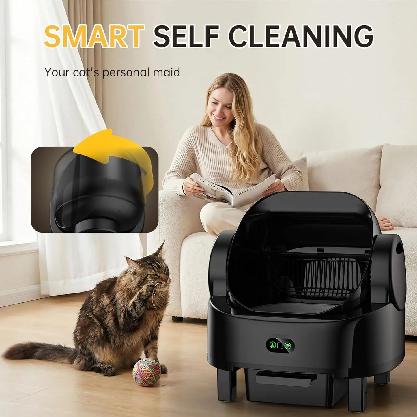Automatic Cat Litter Box, Electric Large Open-Top Self Cleaning Litter Box for Multiple Cats, Smart APP Control, Customized