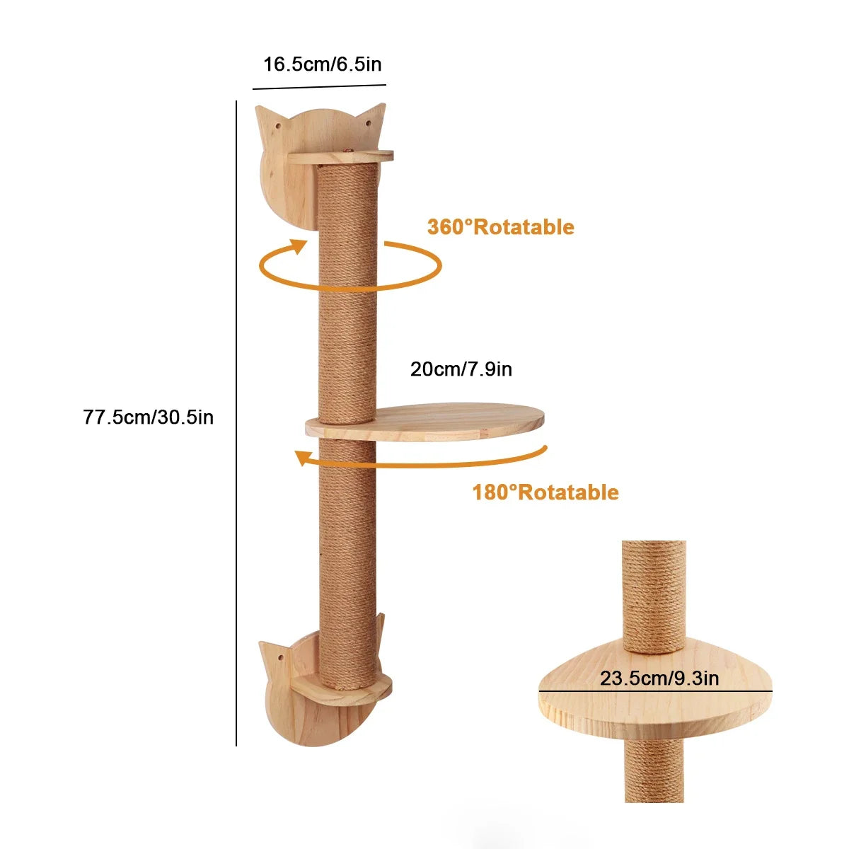 Wall-Mounted Cat Climbing Rope Wooden Cat Tree Hammock Step Ladder Natural Sisal Cat Scratching Post Indoor Wall Cat Furniture