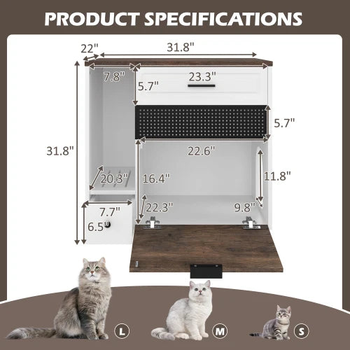 Cat Litter Box Enclosure, Indoor Hidden Cat Litter Box Furniture with 2 Drawers and Door, Cat House End Table for Living room