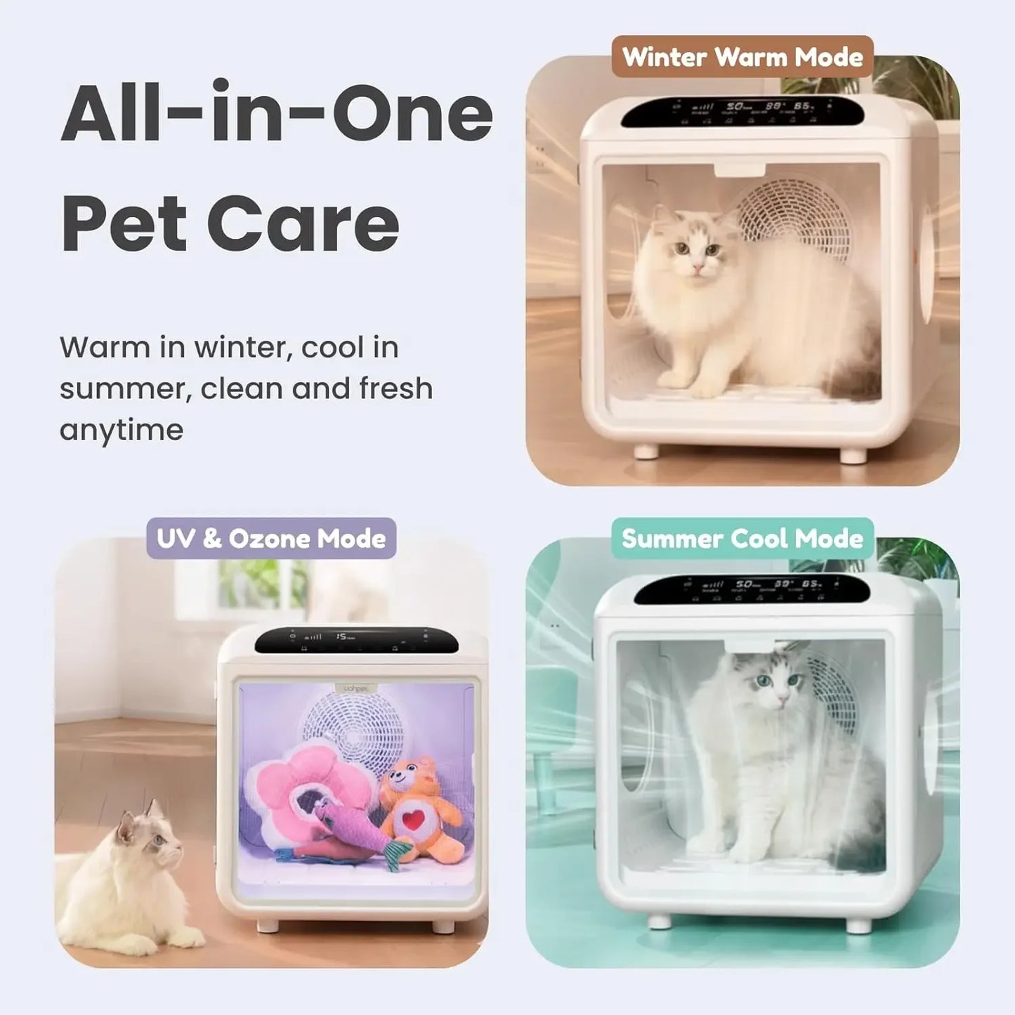 Low Noise Pet Dryer Box, 20 Air Vents, Gentle Fur Care, Smart App & All-Season Safety Grooming, Custom
