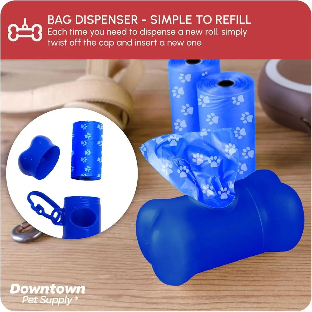 Dog Waste Bags with Dispenser, 180 Count - Leak-Proof and Bone-Shaped Holder or Leash, 12.5 x 8.5, Rainbow with Paw Prints