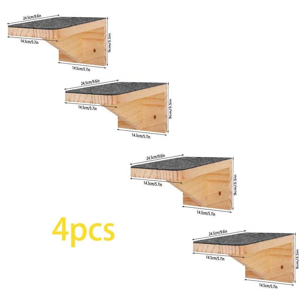 Cat Climbing Shelf Wall Cat Furniture Wooden Tree Tower Scratching Post Hiding House Nest Hanging Hammock Ladder Indoor Cats Gym