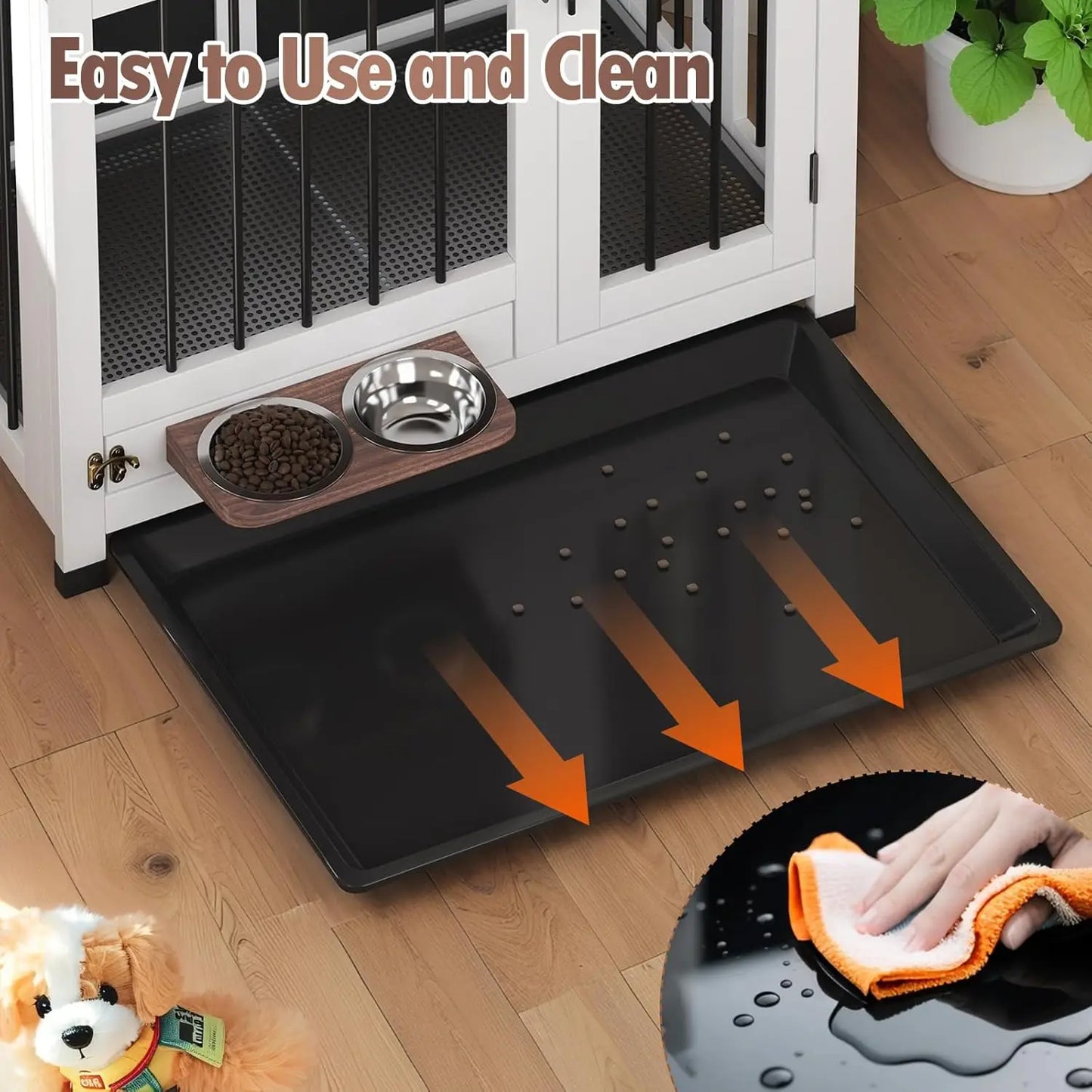 Dog Crate - 31.5" Wooden Dog Kennel Furniture with 360° Rotating Feeder & Removable Tray |