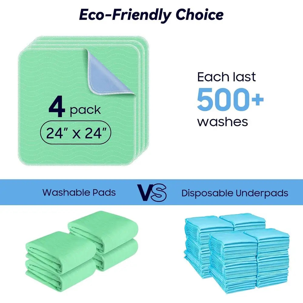 4 Pack 24 x 24 Extra Heavy Absorbency Washable Underpads, Nursing Pads Incontinence Bed Pads, Reusable Washable Pee Pads for Dog