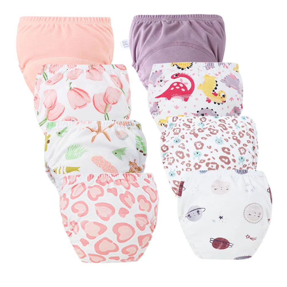 8pcs Baby Training Pants Diaper Cloth Nappies Reusable Washable Underwear for Boys & Girls Toddler Shorts Infant
